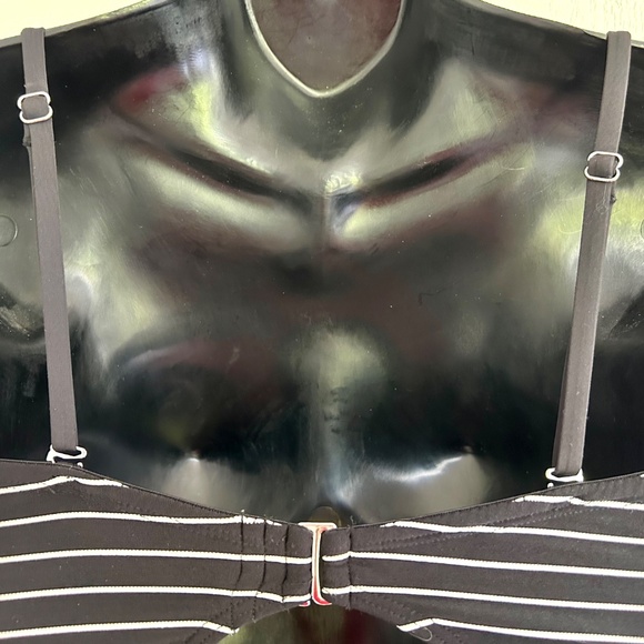 La Vie En Rose One Piece Swimsuit Size XS Black White Stripe Tank Aqua Rose - Picture 8 of 8